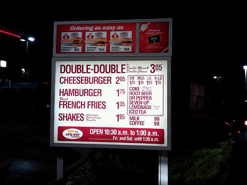 In N Out Burger Drive Thru Menu