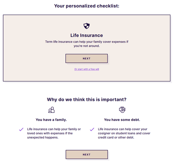 Fabric Life Insurance Personal Checklist Screenshot
