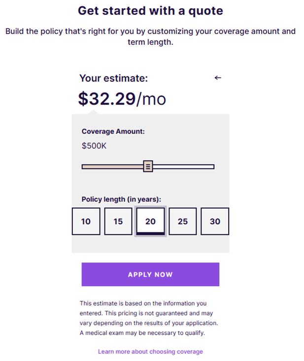Fabric Life Insurance Quote Screenshot